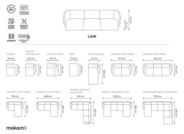 Jasnoszara sofa z tkaniny szenilowej 174 cm Lani – Makamii