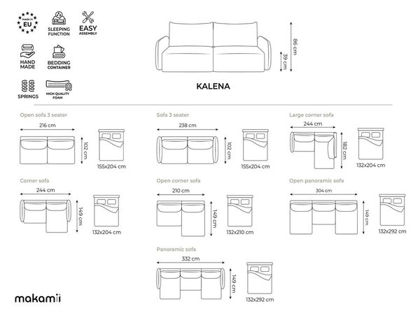 Szarobrązowa aksamitna rozkładana sofa ze schowkiem 238 cm Kalena – Makamii