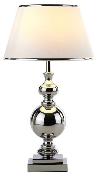 Stojąca LAMPA stołowa ROMA MT204191 CH Italux abażurowa LAMPKA klasyczna do sypialni chrom biała