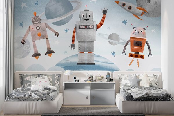 Fototapety Roboty w kosmosie w stylu akwareli, Fototapety Kosmos, w04016 : Uwalls.pl