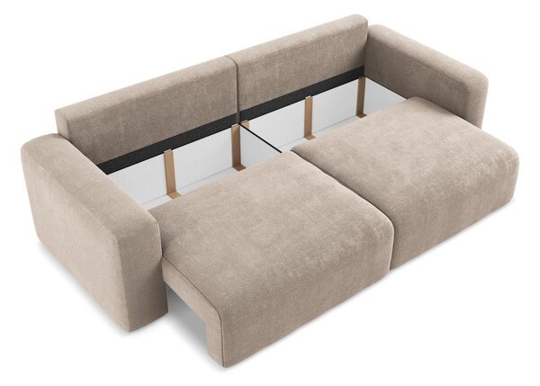 Beżowa rozkładana sofa ze schowkiem z tkaniny szenilowej 252 cm Kona – Makamii