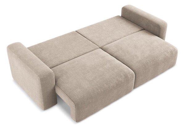 Beżowa rozkładana sofa ze schowkiem z tkaniny szenilowej 252 cm Kona – Makamii