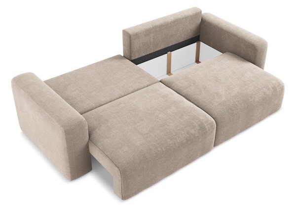 Beżowa rozkładana sofa ze schowkiem z tkaniny szenilowej 252 cm Kona – Makamii