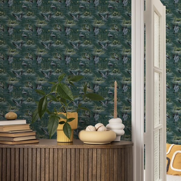 Tapety Sceny z czaplami na tle stawów i lilii wodnych, Tapety natura, a00202 : Uwalls.pl