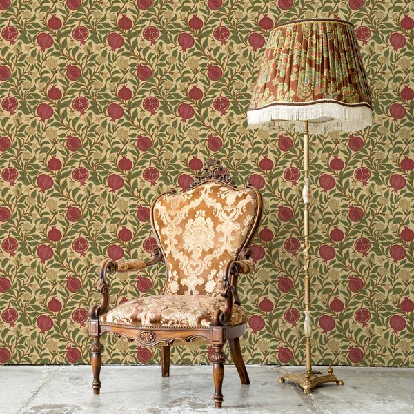 Tapety Granaty i kwiaty w stylu Williama Morrisa, Tapety Z kwiatami, a00240 : Uwalls.pl