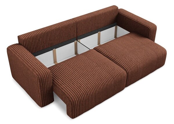 Sztruksowa rozkładana sofa ze schowkiem w kolorze terakoty 252 cm Kona – Makamii