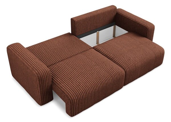 Sztruksowa rozkładana sofa ze schowkiem w kolorze terakoty 252 cm Kona – Makamii