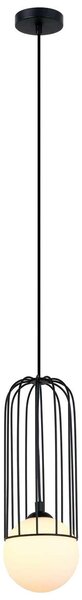 LAMPA wisząca SIMON MDM-3938/1 BK Italux druciana OPRAWA metalowa ZWIS szklana kula ball klatka loft czarna - czarny
