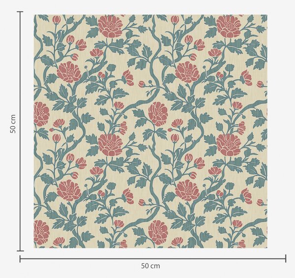 Tapety Retro wzór z kwiatami w kolorze czerwonym i zielonym, Tapety w stylu prowansalskim, a00250 : Uwalls.pl