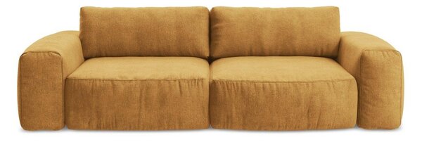 Musztardowa rozkładana sofa z tkaniny szenilowej 275 cm Kuki – Makamii