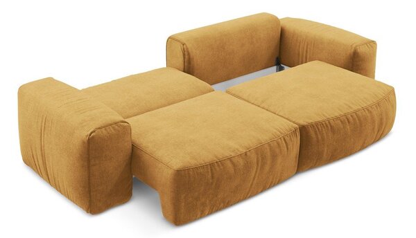 Musztardowa rozkładana sofa z tkaniny szenilowej 275 cm Kuki – Makamii