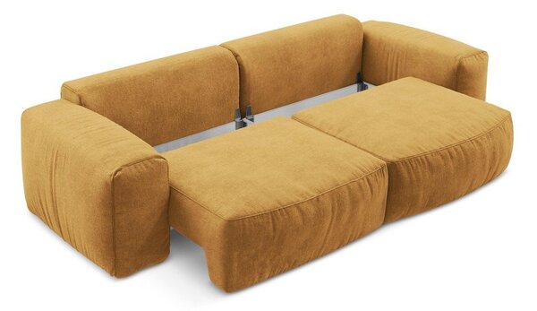 Musztardowa rozkładana sofa z tkaniny szenilowej 275 cm Kuki – Makamii