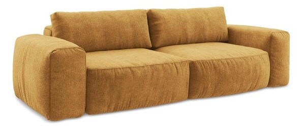 Musztardowa rozkładana sofa z tkaniny szenilowej 275 cm Kuki – Makamii