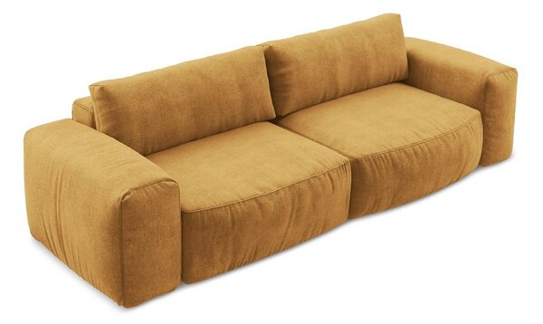 Musztardowa rozkładana sofa z tkaniny szenilowej 275 cm Kuki – Makamii