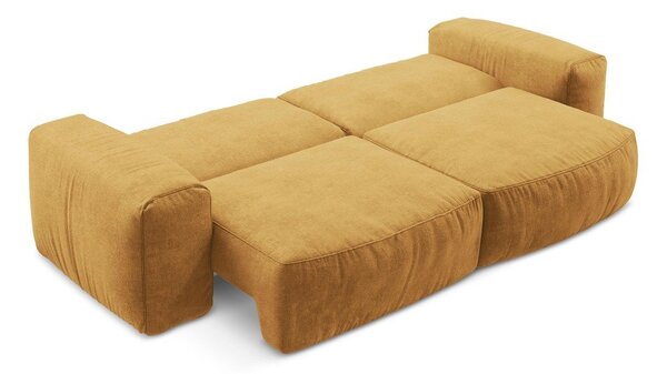 Musztardowa rozkładana sofa z tkaniny szenilowej 275 cm Kuki – Makamii
