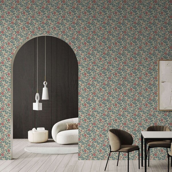 Tapety Retro wzór z kwiatami w kolorze czerwonym i zielonym, Tapety w stylu prowansalskim, a00250 : Uwalls.pl