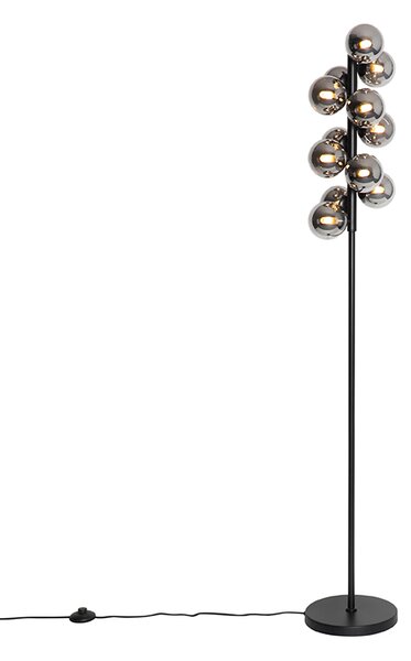 Lampa podłogowa czarna z przydymionym szkłem 12 lamp - Bianca Oswietlenie wewnetrzne