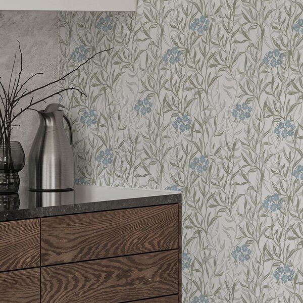 Tapety Jasny nadruk botaniczny z niebieskimi kwiatami, Tapety w stylu prowansalskim, a00268 : Uwalls.pl