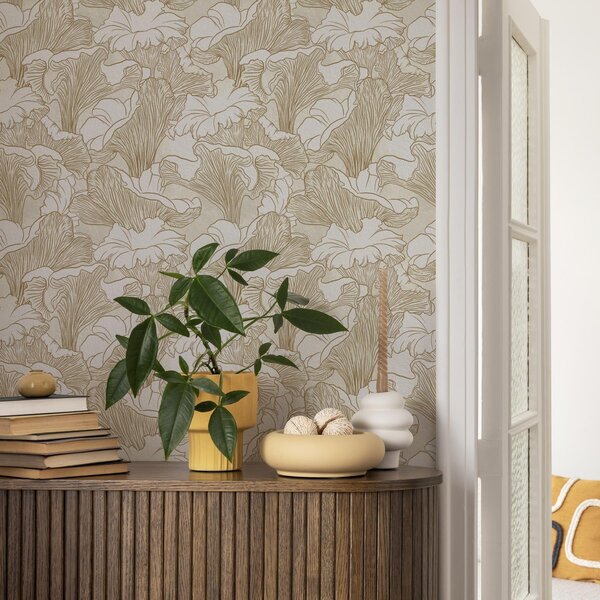 Tapety Kurki, rysunek linii na kremowym tle, Tapety Z kwiatami, a00275 : Uwalls.pl