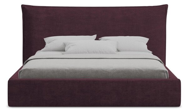 Ciemnofioletowe tapicerowane łóżko dwuosobowe ze schowkiem i stelażem 140x200 cm Esala – Makamii