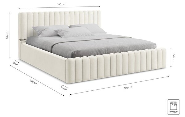 Szarobrązowe tapicerowane łóżko dwuosobowe ze schowkiem i stelażem 160x200 cm Lemi – Makamii