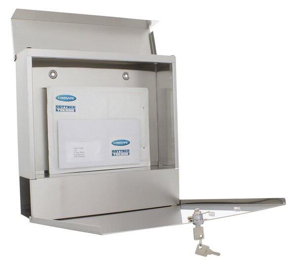 Skrzynka pocztowa na listy KENSINGTON inox, 370 x 370 x 105 mm, ze stali nierdzewnej