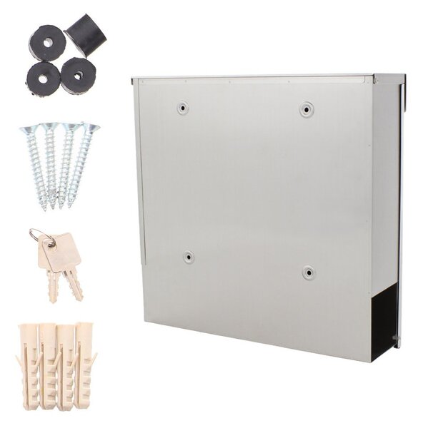 Skrzynka pocztowa na listy KENSINGTON inox, 370 x 370 x 105 mm, ze stali nierdzewnej
