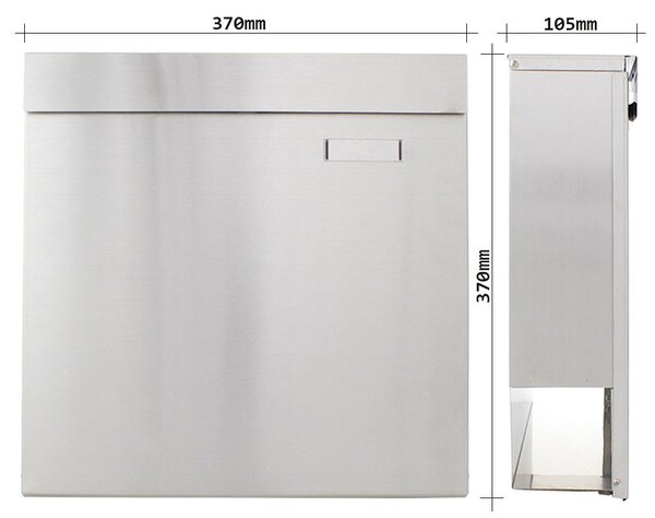 Skrzynka pocztowa na listy KENSINGTON inox, 370 x 370 x 105 mm, ze stali nierdzewnej