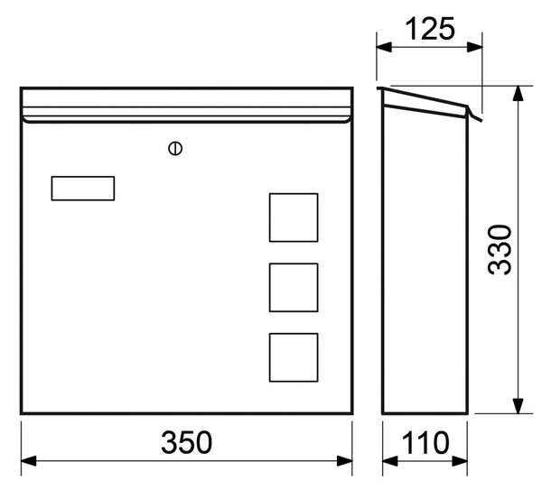 Pocztowa skrzynka na listy, 330 x 350 x 110 mm, nierdzewna