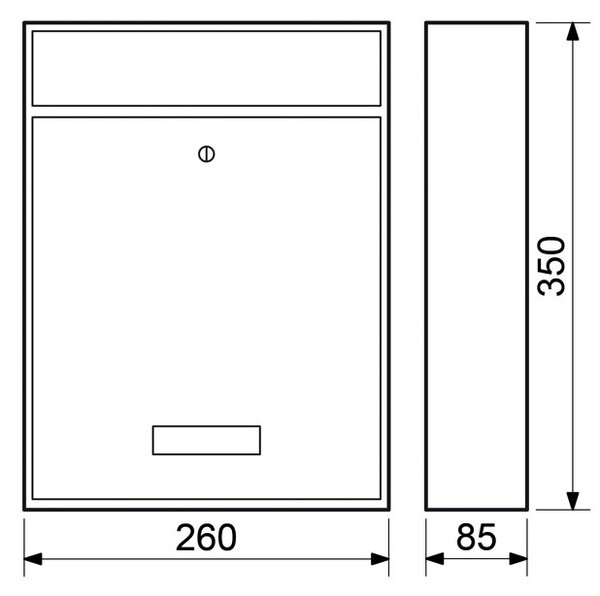 Skrzynka pocztowa odpowiednia do montażu, 350 x 260 x 85 mm, srebrna