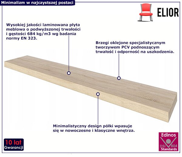 Nowoczesna Półka Ścienna Dąb Sonoma W4-B40