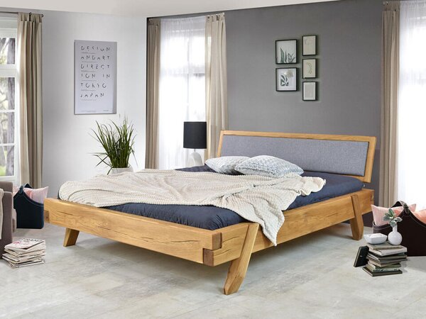 Łóżko dębowe z tapicerowanym wezgłowiem Natural 15 160x200