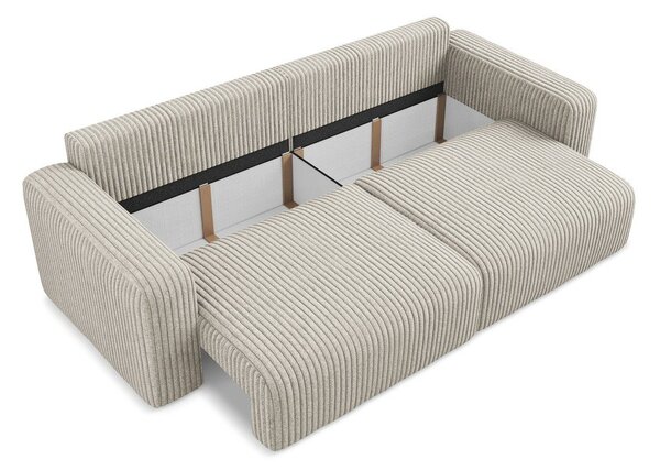 Beżowa sztruksowa rozkładana sofa ze schowkiem 252 cm Kona – Makamii