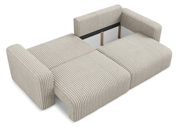 Beżowa sztruksowa rozkładana sofa ze schowkiem 252 cm Kona – Makamii