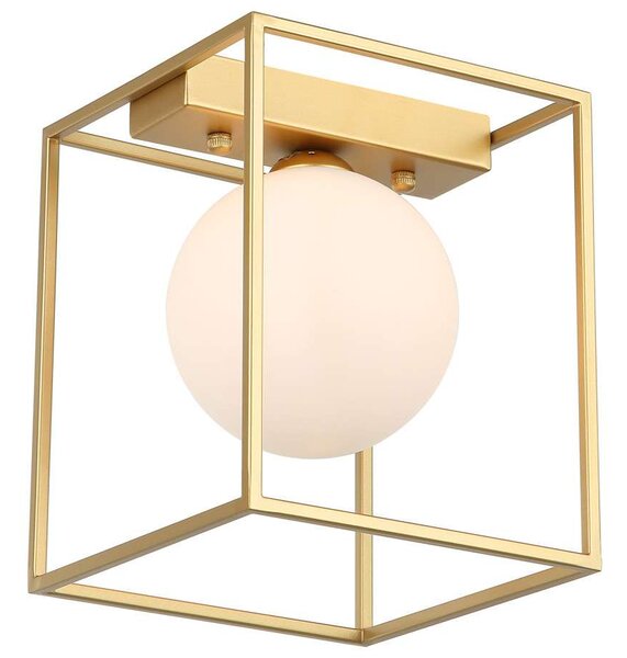 LAMPA sufitowa MEDIAMO MXM-4582/1 GD Italux metalowa OPRAWA klatka frame plafon szklana kula ball złota biała