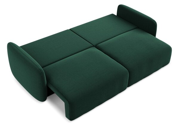 Ciemnozielona aksamitna rozkładana sofa ze schowkiem 238 cm Kalena – Makamii