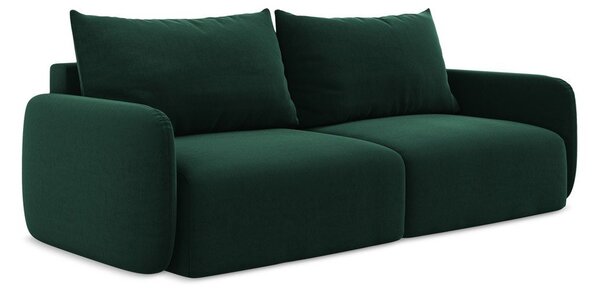 Ciemnozielona aksamitna rozkładana sofa ze schowkiem 238 cm Kalena – Makamii
