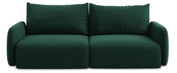 Ciemnozielona aksamitna rozkładana sofa ze schowkiem 238 cm Kalena – Makamii