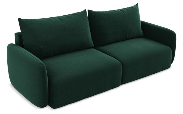 Ciemnozielona aksamitna rozkładana sofa ze schowkiem 238 cm Kalena – Makamii