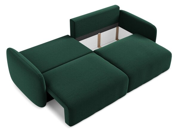 Ciemnozielona aksamitna rozkładana sofa ze schowkiem 238 cm Kalena – Makamii