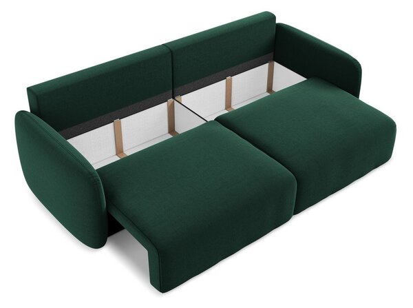 Ciemnozielona aksamitna rozkładana sofa ze schowkiem 238 cm Kalena – Makamii