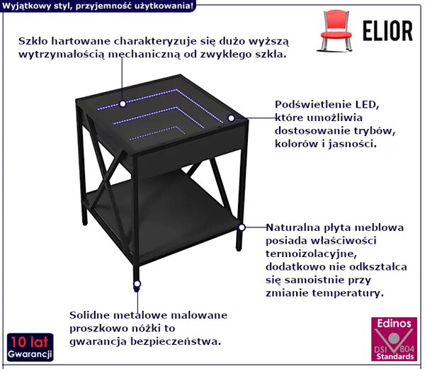 Czarny stolik kawowy z diodami LED R9-A71
