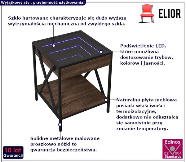 Stolik kawowy z LED brązowy dąb W7-C69