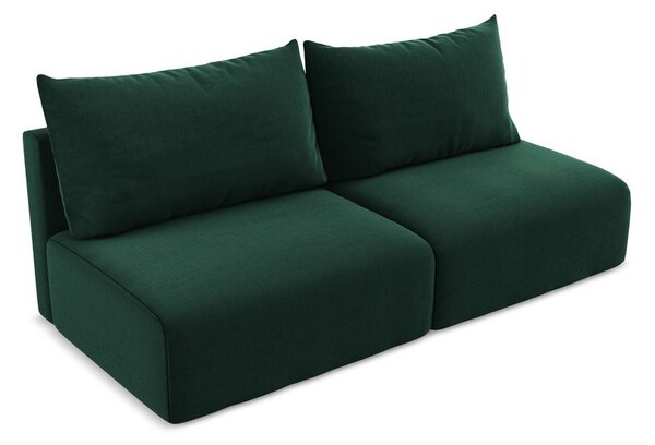 Ciemnozielona aksamitna rozkładana sofa ze schowkiem 216 cm Kalena – Makamii