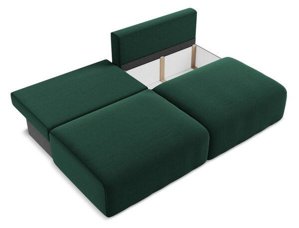 Ciemnozielona aksamitna rozkładana sofa ze schowkiem 216 cm Kalena – Makamii