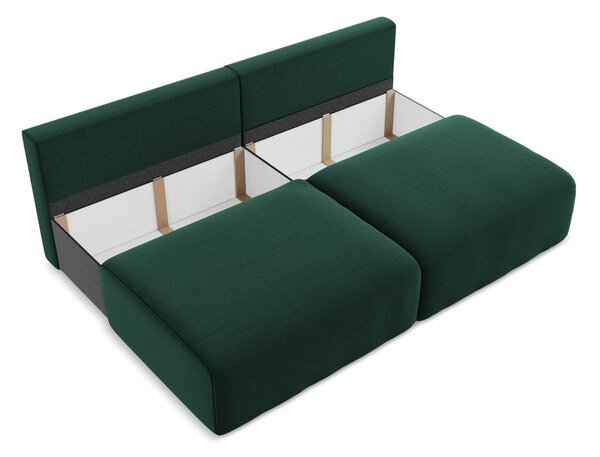 Ciemnozielona aksamitna rozkładana sofa ze schowkiem 216 cm Kalena – Makamii