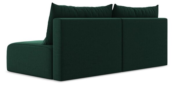 Ciemnozielona aksamitna rozkładana sofa ze schowkiem 216 cm Kalena – Makamii