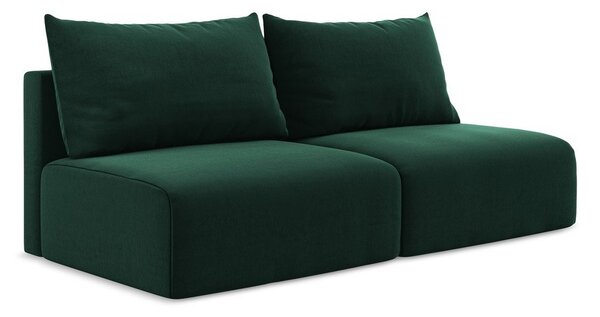 Ciemnozielona aksamitna rozkładana sofa ze schowkiem 216 cm Kalena – Makamii
