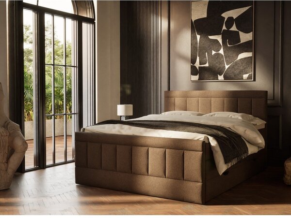 Brązowe łóżko kontynentalne ze schowkiem 160x200 cm Caya – Maison de Rêve