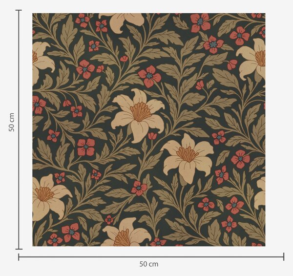 Tapety Ciemne tło z żółtymi i czerwonymi kwiatami w stylu Art Nouveau, Tapety Z kwiatami, a00293 : Uwalls.pl